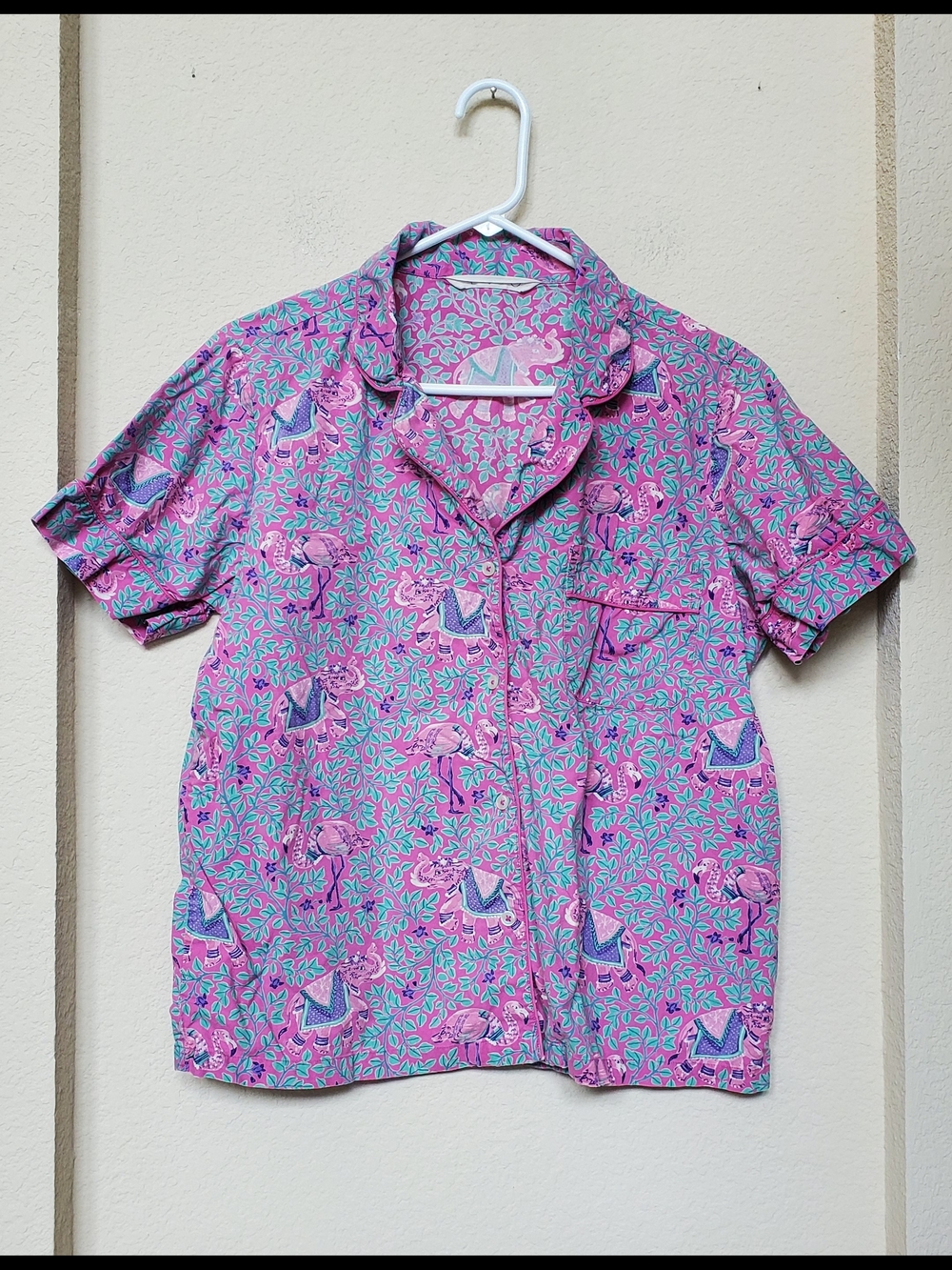 Printfresh Flamingo Elephant Print Short Sleeve PJ Top.  Size Small